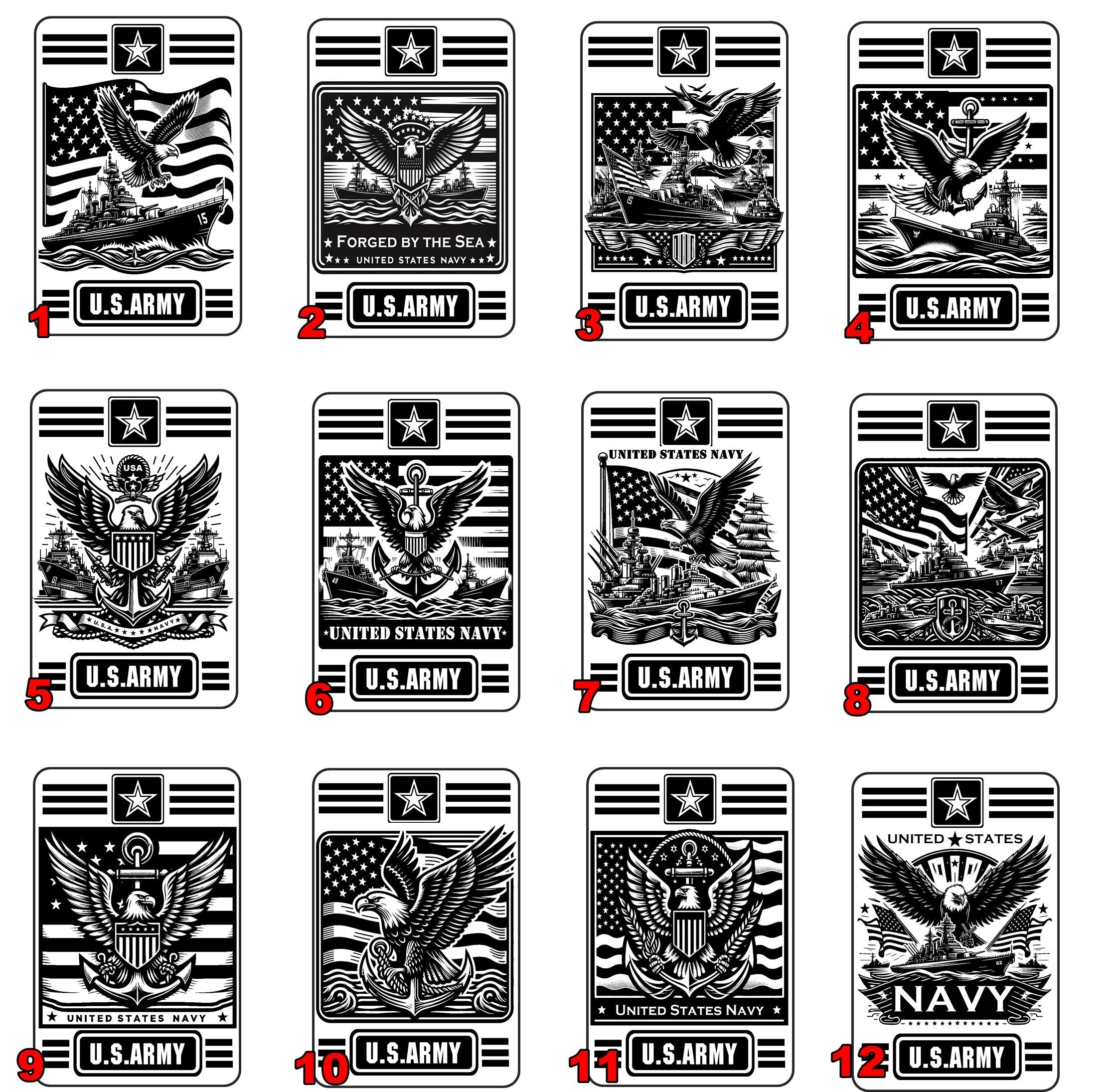 Different US Army Nacy Military Designs to Choose to be engraved
